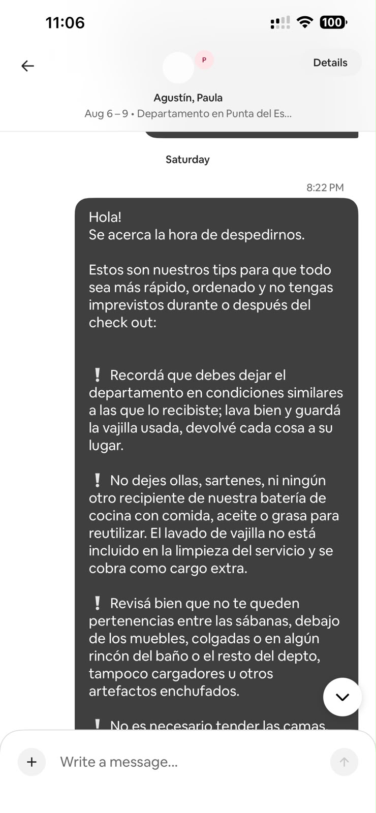Mensaje con instrucciones de salida
